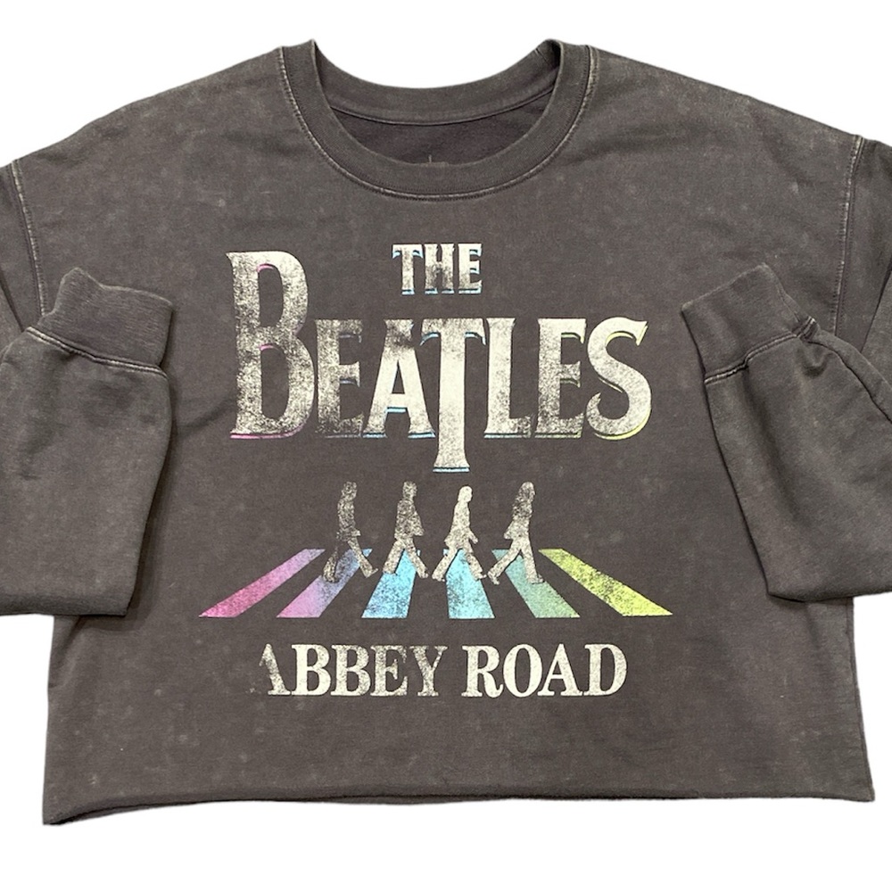 THE BEATLES | Abbey Road Crop Sweatshirt Womens Size S Oversize Raw Hem